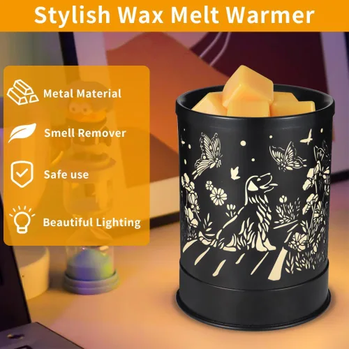 Vista 2 de Nawaza - Calentador de cera de metal 2 en 1, eléctrico, para velas aromáticas, derretido de cera y cubos de cera con luz LED, quemador de aceites