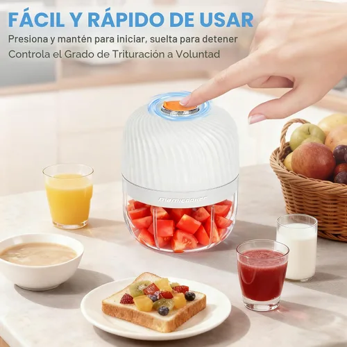 Vista 3 de Picador eléctrico de ajo, mini picador portátil de verduras, molinillo de ajo de 8.5 fl oz, triturador de cebolla, licuadora a verduras, procesador
