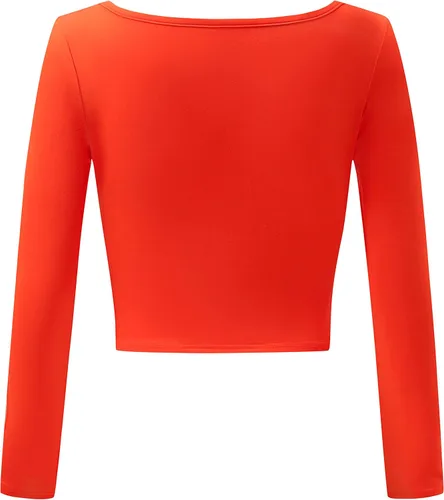 Vista 4 de OThread & Co. Camiseta corta de manga larga con cuello cuadrado para mujer