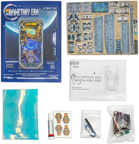 Vista 8 de Cyberpunk - Kit de rincón de libro, kit de casa de muñecas de bricolaje 3D rompecabezas de madera con decoración futurista LED, decoración del hogar