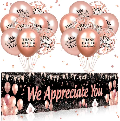 Vista 9 de Decoraciones We Appreciate You Letrero de Jardín Negro Dorado We Appreciate You con 18 Globos Letrero Gracias por Todo lo que Haces Regalos