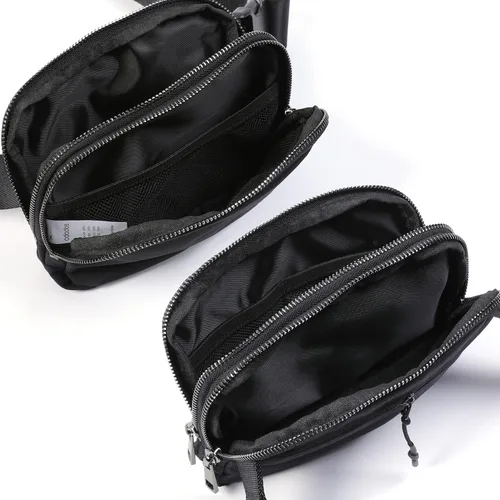 Vista 6 de ODODOS Mini bolsa de cinturón unisex con doble cremallera con correa ajustable para entrenamiento al aire libre, viajes, Negro