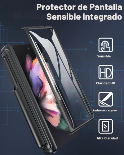 Vista 5 de Viaotaily Funda para Galaxy Z Fold 3 con Soporte para Bolígrafo, Funda Fold 3 con Protección de Bisagra y Protector de Pantalla, Funda con Soporte