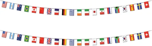 Vista 8 de Banderines con diseños de banderas nacionales, impermeables, 20 banderas por hilo, Paquete de 1, Multicolor