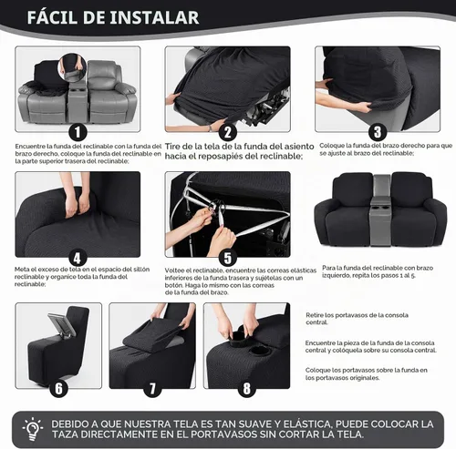 Vista 5 de KinCam Fundas para Sillón Reclinable de Dos Plazas con Funda para Consola Central, Fundas para Sofá Reclinable de 2 Asientos, Funda para Sofá