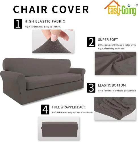 Vista 4 de Easy-Going - Fundas elásticas de microfibra para sofá, 2 piezas Gris pardo