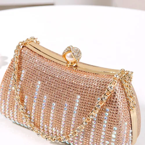 Vista 4 de Dreubea Bolso de noche con diamantes de imitación para mujer con cadena brillante