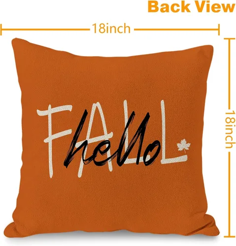 Vista 7 de JOOCAR Juego de 2 fundas de almohada de otoño, con texto en inglés «Hello Pumpkin», «Hello Fall», fundas decorativas de lino para sofá, decoración