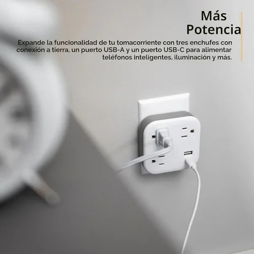 Vista 6 de GE - Extensor de salida con protector de sobretensiones con puertos USB, 3