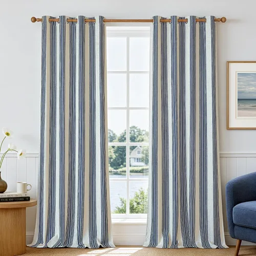 Vista 45 de DriftAway Chris Linen - Cortinas opacas con capa térmica y reductora de sonido, 63 pulgadas de largo para dormitorio, cortinas estampadas a rayas