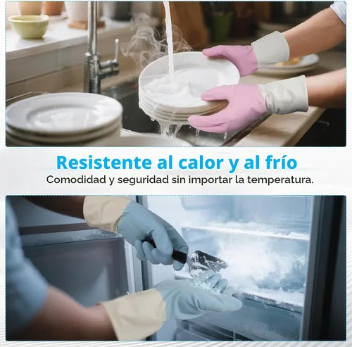 Vista 2 de Household Rubber Gloves Non-Slip Dishwashing Cleaning for Kitchen & Bathroom Reusable (2 Pairs Pink+Blue)