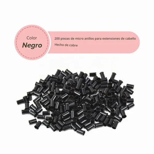 Vista 3 de 200 piezas de 0.134 in de microanillos de eslabones de cuentas de cobre sin silicona para extensiones de cabello (negro)