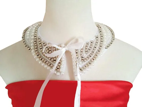 Vista 3 de Collar de perlas de imitación con cuentas de imitación para mujer, collar de estilo vintage, collar de camisa desmontable