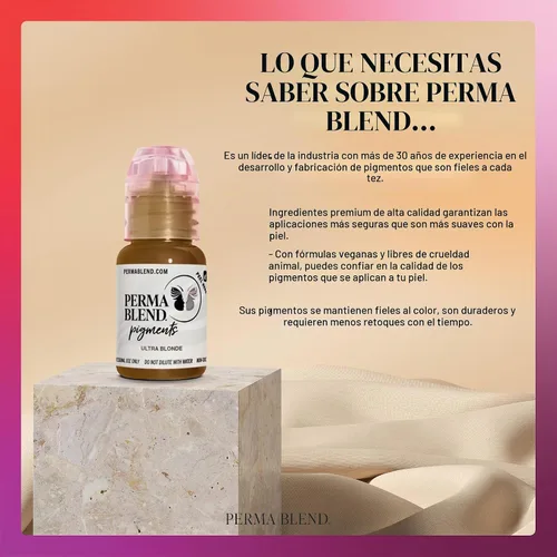 Vista 3 de Perma Blend Pigmento de tinta de tatuaje de cejas rubio jengibre, suministros profesionales de microblading para cejas, botella de 1/2 oz