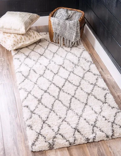Vista 29 de Unique Loom Rabat Shag Collection - Alfombra de área con enrejado (2 pies 2 pulgadas x 3 pies 1 pulgada, rectangular, marfil puro/gris)