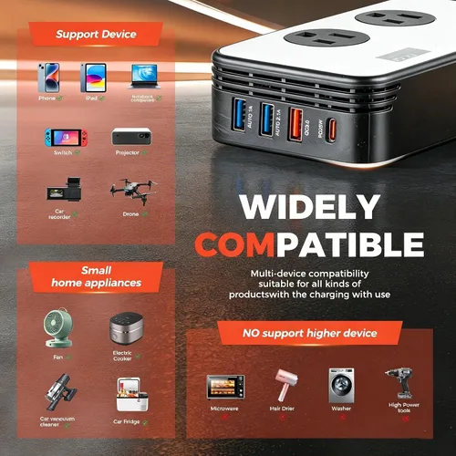 Vista 5 de inversor de corriente para coche de 300 W, adaptador de toma de corriente para coche CC 12 V a CA 110 V con USB-C PD 25W, QC3.0 y pantalla LCD