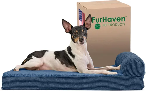 Vista 30 de Furhaven Cama de espuma viscoelástica para perros grandes con refuerzos extraíbles y funda lavable, para perros de hasta 95 libras - Sofá de Gris