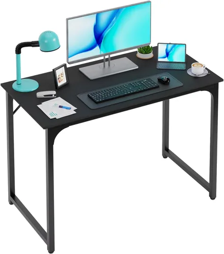 Vista 26 de PayLessHere Escritorio para computadora de 32 pulgadas Negro Escritorio de oficina con marco de metal, pies ajustables Superficie resistente