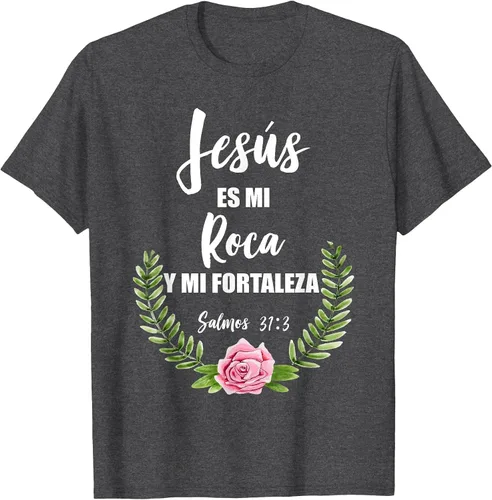 Vista 41 de Jesus ES Mi Roca - Camiseta con versículo bíblico cristiano español Salmos Asphalt Grey