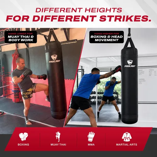 Vista 5 de Heavy Punching Kicking Bag for Adults, Boxing, MMA, Martial Arts, Muay Thai, Strength Training Equipment, 5ft, 100 lbs, Classic Logo