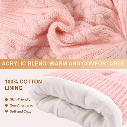 Vista 5 de Gorro de punto cálido de invierno para niñas con forro de algodón para bebés y niñas