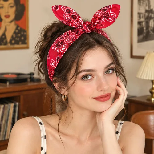 Vista 9 de Hicarer 2 diademas tipo bandana para mujeres y niñas, rojo, blanco