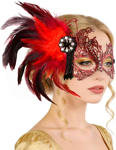 Vista 10 de JISEN Máscara de mascarada para mujer, máscara veneciana de Mardi Gras para carnaval, fiesta de cosplay