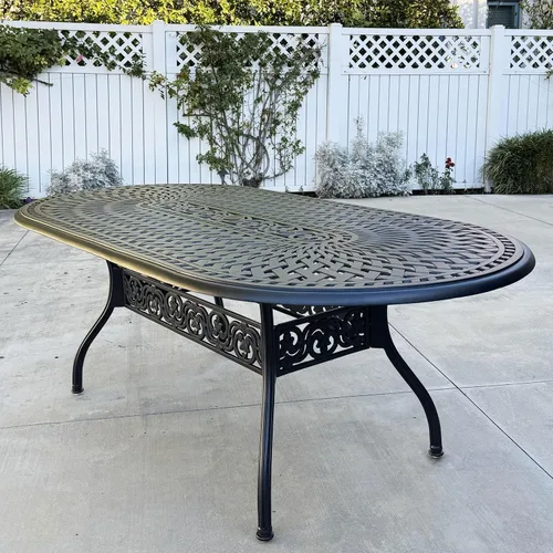 Vista 3 de Darlee Santa Barbara - Juego de comedor de 7 piezas de aluminio fundido con mesa ovalada, bronce antiguo