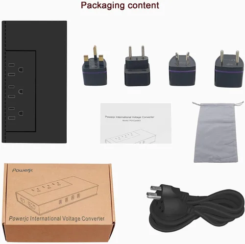 Vista 7 de Adaptador de corriente reductor de viaje convertidor de voltaje de 220 V a 110 V 1500 W con 4 puertos USB inteligente de carga para secador de pelo