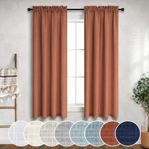 Vista 111 de Mrs.Naturall - Cortinas transparentes con bolsillo para barra de 36x63 pulgadas de lino mezclado negro