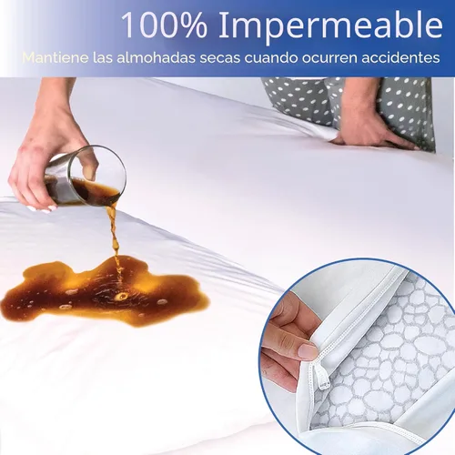 Vista 5 de Protectores de almohada estándar (juego de 4) – Funda de almohada hipoalergénica, impermeable, a prueba de polvo, alérgenos con cremallera