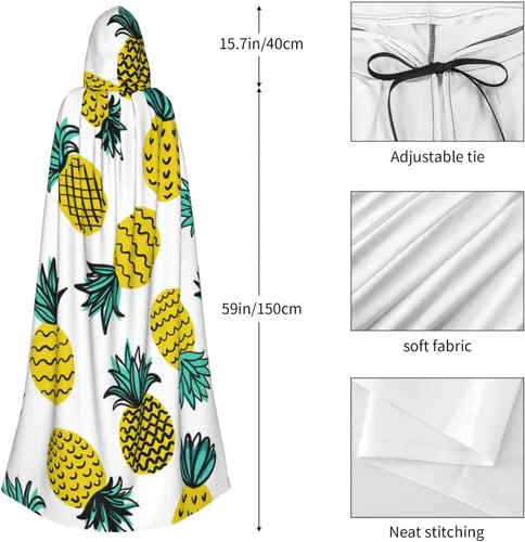 Vista 5 de Capa con capucha de bruja mágica de piña amarilla tropical capa de Navidad para cosplay para adultos