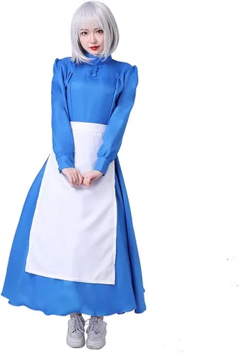 Vista 2 de Howl's Moving Castle Sophie - Disfraz de sirvienta azul con delantal blanco