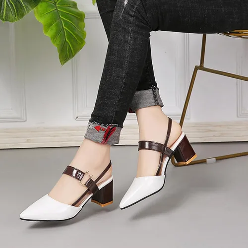 Vista 6 de Zapatos de tacón grueso con punta cerrada para mujer, con correa cómoda y con correa trasera para fiesta