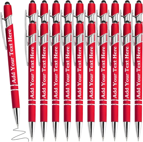 Vista 22 de Bolígrafos personalizados a granel grabados personalizados con punta de lápiz capacitivo, bolígrafos personalizados de tinta negra, regalos
