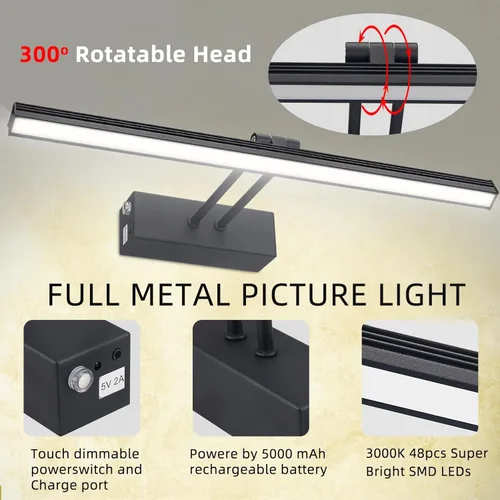 Vista 3 de FUNCHDAY Luz para Cuadros, Luces de Arte a Batería para Pared, Luz Inalámbrica con Control Remoto para Pinturas con Temporizador y Regulable