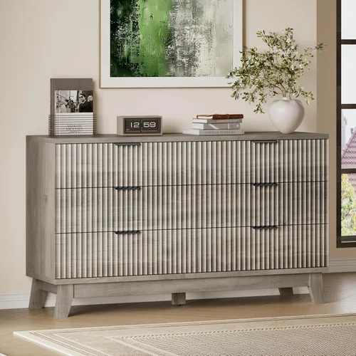 Vista 18 de BORNOON Cómoda acanalada de 3 cajones, 30.3 pulgadas de alto, cómoda bohemia compacta y moderna, armario de almacenamiento de madera