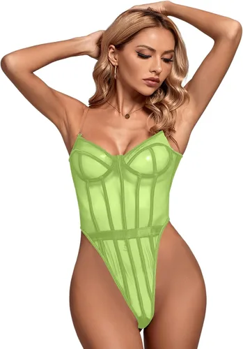 Vista 4 de LYANER Body de malla sin mangas con hombros descubiertos para mujer