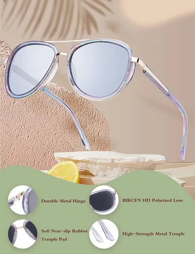 Vista 5 de BIRCEN Gafas de sol polarizadas para mujer con protección UV - Sombras retro espejadas con montura de acetato BC2001