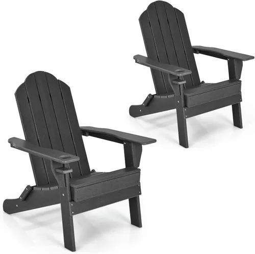 Vista 20 de Giantex Adirondack - Silla plegable para exteriores, silla de patio resistente a la intemperie de HDPE con soporte integrado para tazas, silla