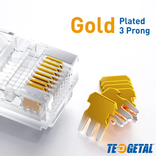 Vista 3 de Paquete de 100 conectores RJ45 Cat6 / Cat5e RJ45, conectores de crimpado de cable Ethernet de paso para cables sólidos y cables de red UTP estándar