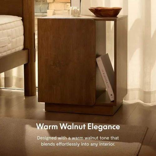 Vista 9 de FLEXISPOT Mid-Century Modern Nightstand with Charging Station, Walnut, Left