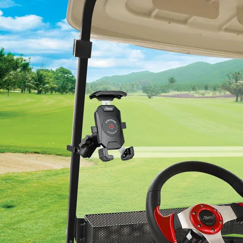 Vista 7 de Roykaw Soporte de teléfono para carrito de golf compatible con EZGO/Club Car/Yamaha, actualización de liberación rápida y bloqueo de un solo toque
