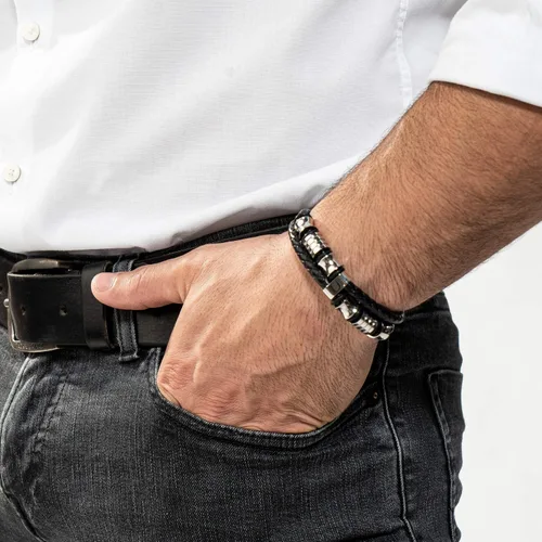 Vista 3 de SERASAR Premium Leather Bracelet Men Stainless Steel Magnetic Clasp Three Colors Jewelry Box Included