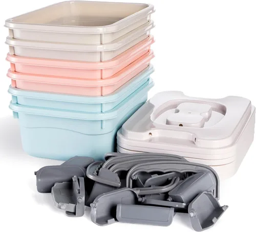 Vista 5 de Elsjoy Juego de 6 cubos pequeños de plástico con tapa y asa, caja de almacenamiento de plástico de 2.1 cuartos de galón, contenedor