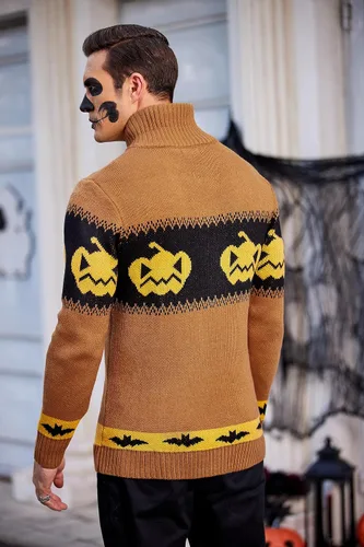 Vista 4 de COOFANDY Suéter de Navidad para hombre, suéteres de Navidad de punto feo, suéter casual con copos de nieve