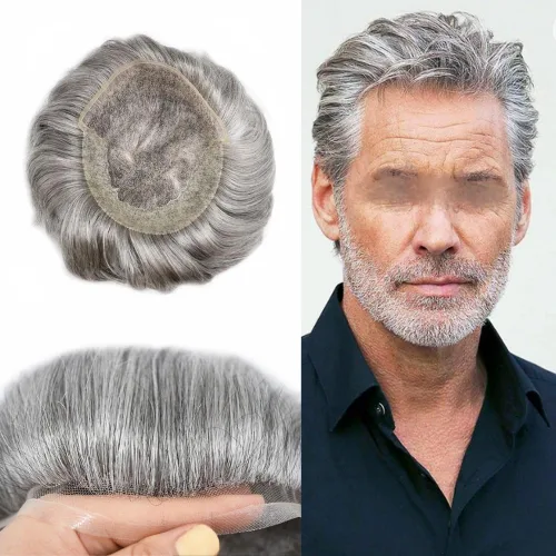 Vista 16 de Mens Toupee Swiss Lace Mens Hair Piece Sistema de reemplazo de cabello para hombres Toupee para hombres Cabello humano nudo blanqueado protesis