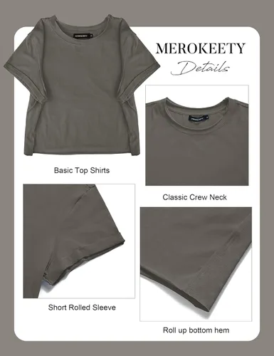 Vista 5 de MEROKEETY Camisetas cortas de verano de manga corta con cuello redondo para mujer 2023