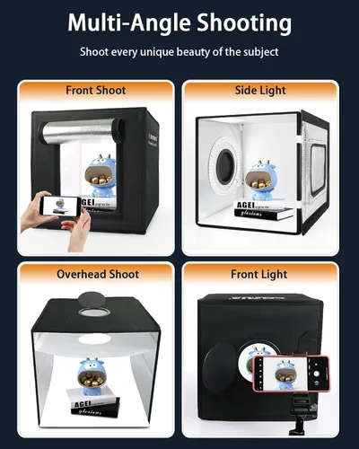 Vista 7 de DUCLUS Fotografía de caja de luz, caja de cabina de fotos de 12 x 12 pulgadas con 120 luces LED regulables y CRI>95, caja de luz portátil con 8