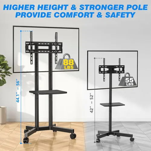 Vista 10 de Rfiver Soporte de TV rodante con estante para laptop, soporte de TV móvil con ruedas mejoradas para televisores de 32 a 75 pulgadas, carrito de TV